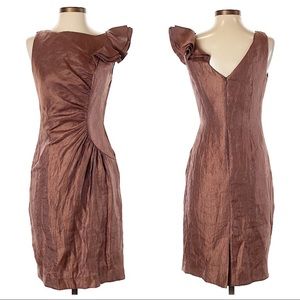 Adrianna Papell Brown Shimmer Midi Ruffle Dress